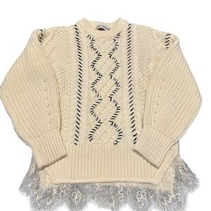 Self-Portrait Cream Cable Knit Sweater with Black Stitching, size M, pre-owned